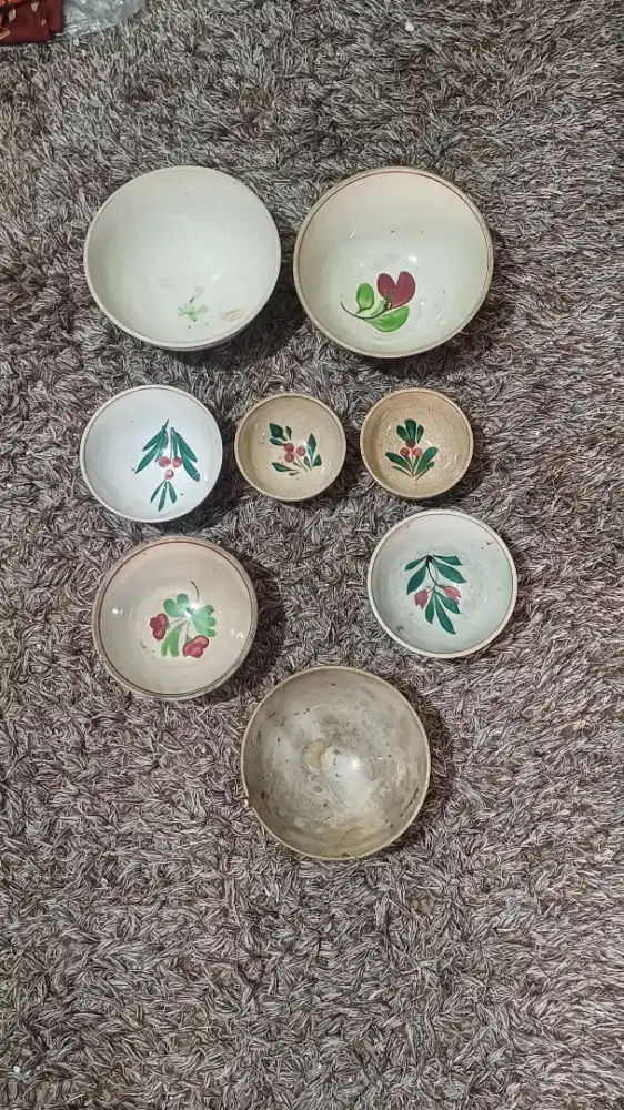 8 buah mangkuk eropa tua bunga kangkung