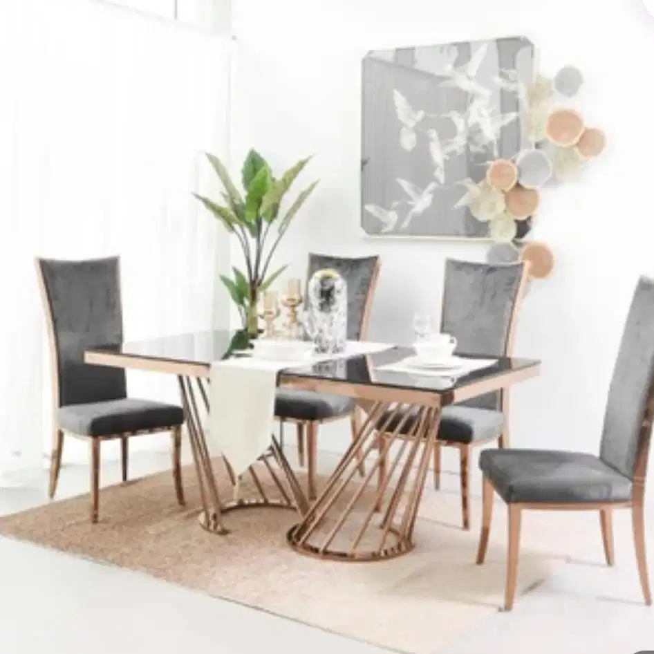 SET MEJA MAKAN KACA FABELE INFORMA + 6 KURSI FORGAN INFORMA