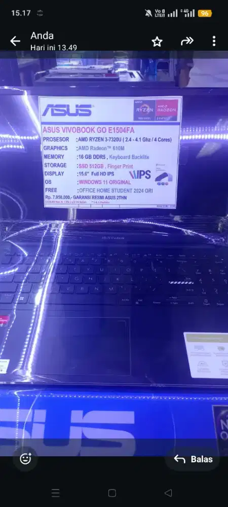 LAPTOP ASUS VIVOBOOK GO E1504FA