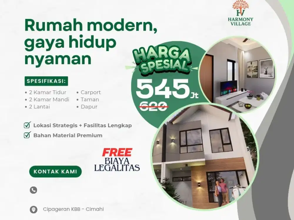 Promo Rumah 2 Lt Murah Diskon Puluhan Juta Under 600 jt dekat Alun² Cimahi