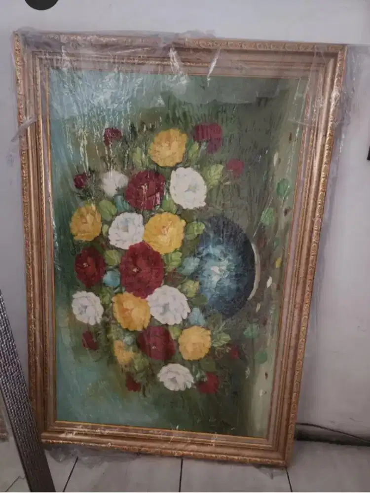 Lukisa Kanvas Bunga Cat Minyak Tekstur Tebal Complete Bingkai