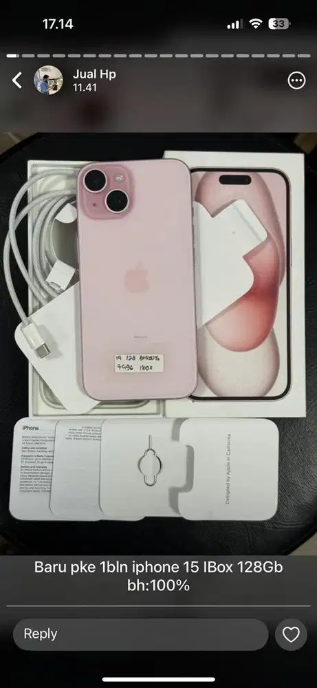 Iphone 15 iBox 128Gb bh/100% garansi 11bln beli bln kemarin