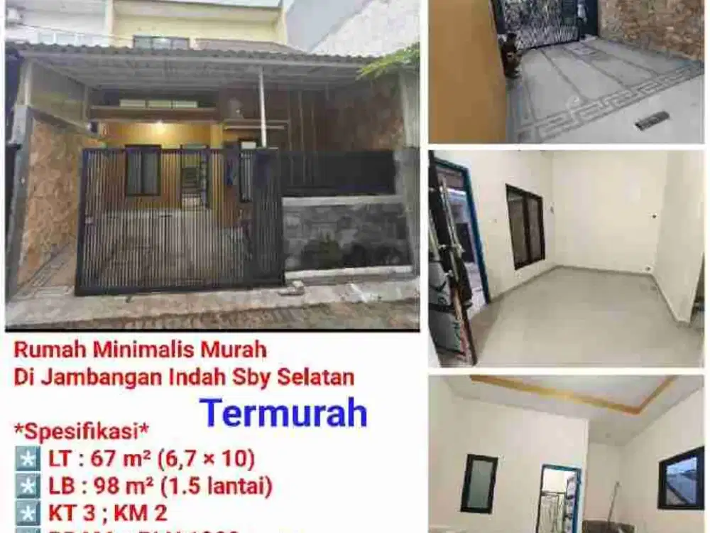 BUTUH LAKU CEPAT RUMAH 1,5 LANTAI DI BAWAH HARGA PASAR LOKASI DI JAMBANGAN KEC. KARAH SURABAYA SELATAN