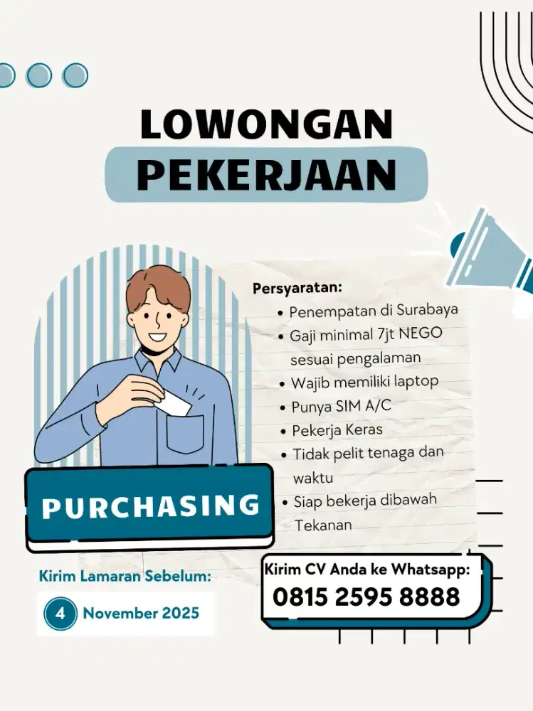 Dibutuhkan PURCHASING BERPENGALAMAN untuk Perusahaan KONSTRUKSI