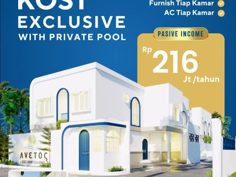 Kos Desain Santorini di Sleman, SHM & Passive Income Tinggi!