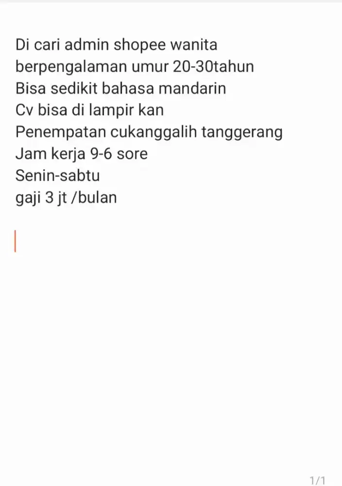 Lowongan kerja admin toko online