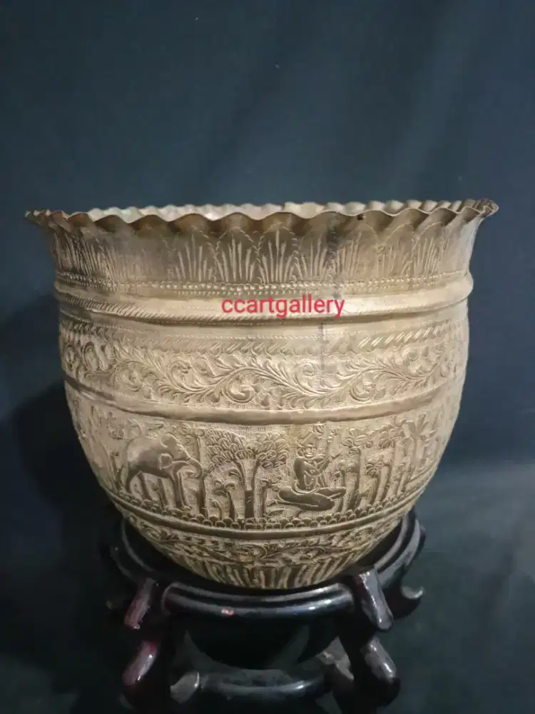 Bokor ukir kuningan antik full motif