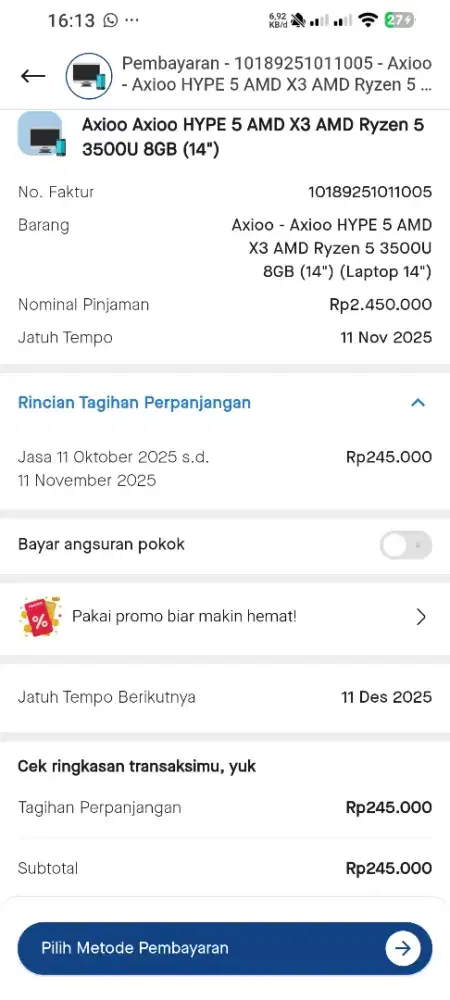 Laptop Axioo mybook hype 5 X3 AMD ryzen 5 3500U 8GB