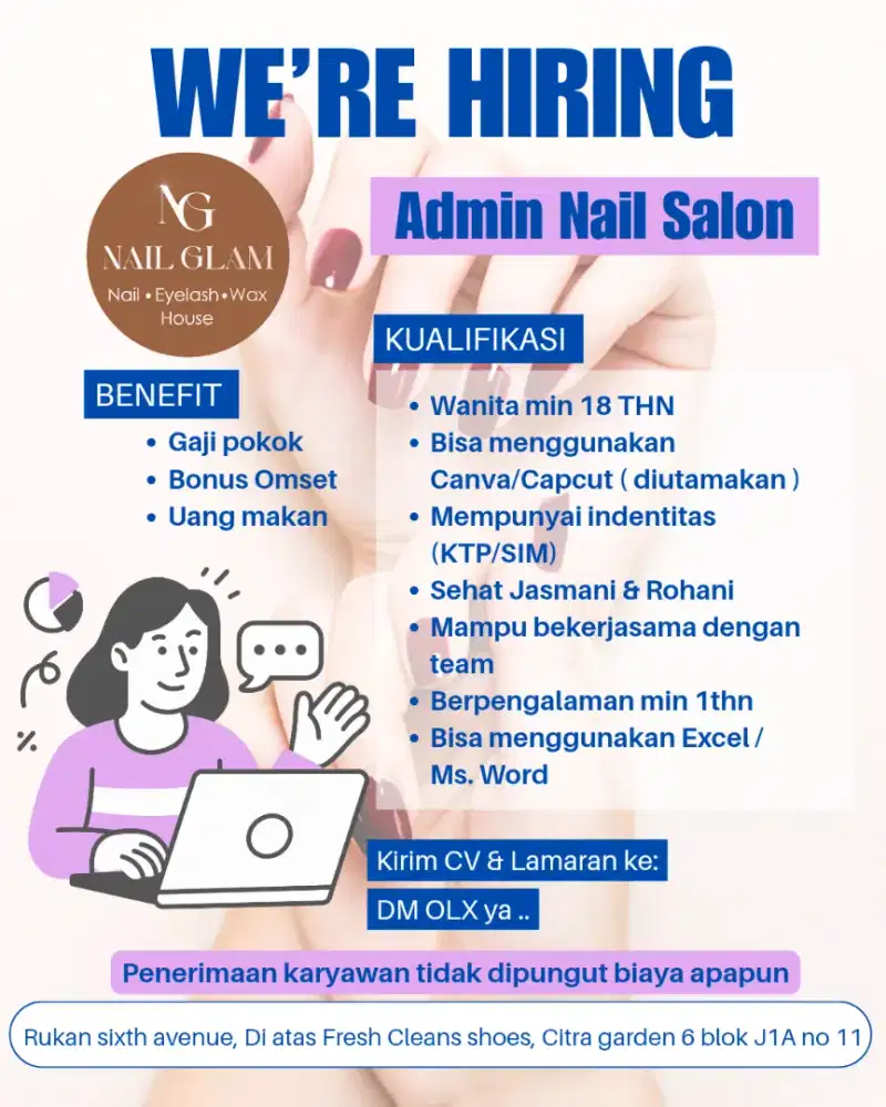 DI BUTUHKAN SEGERA !!! ADMIN NAIL SALON