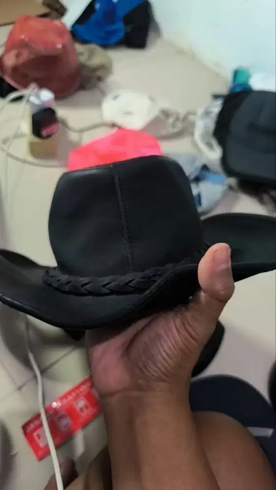 Topi kulit cowboy USA H1H hat Leather
