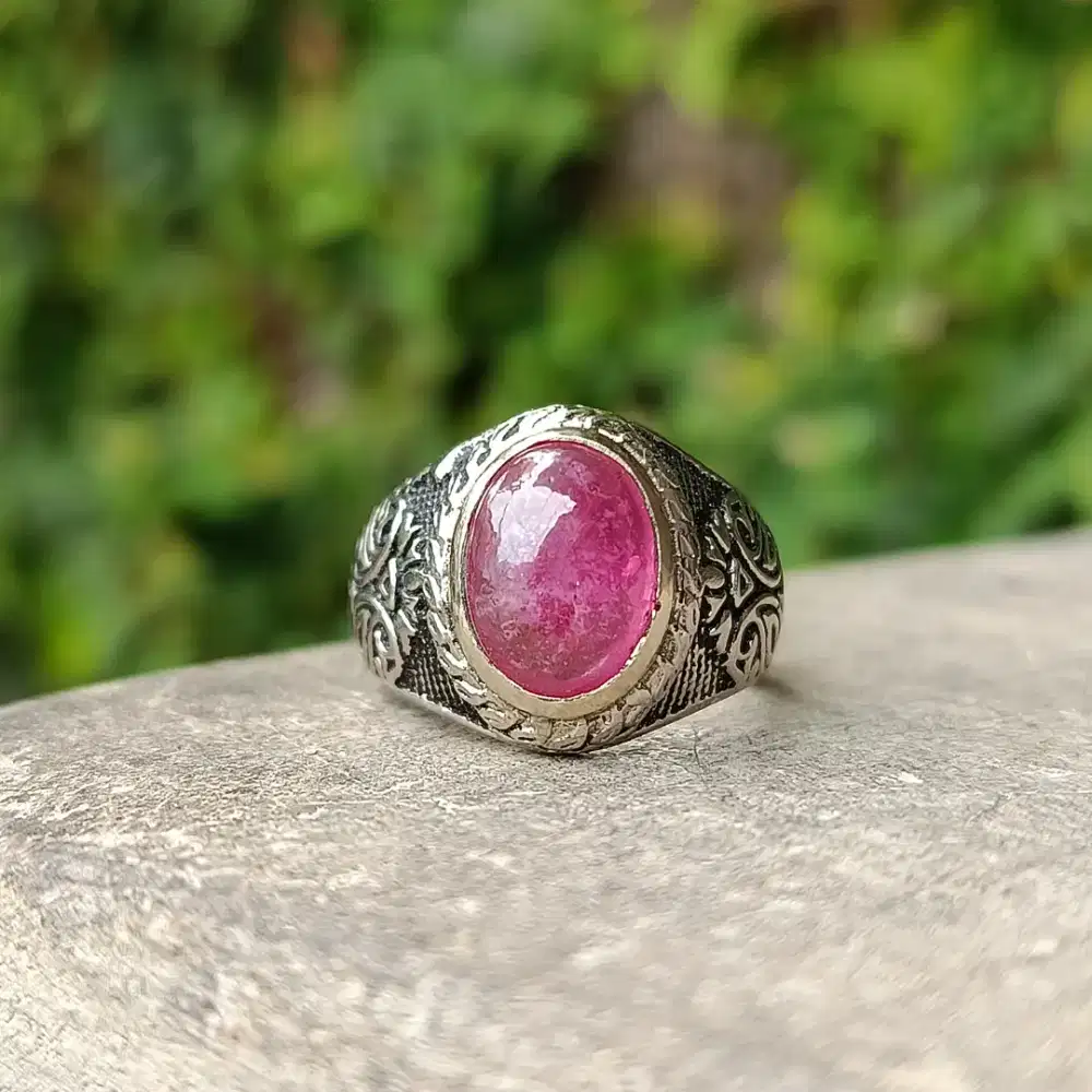 Cincin Batu Natural Ruby Kristal Merah Delima