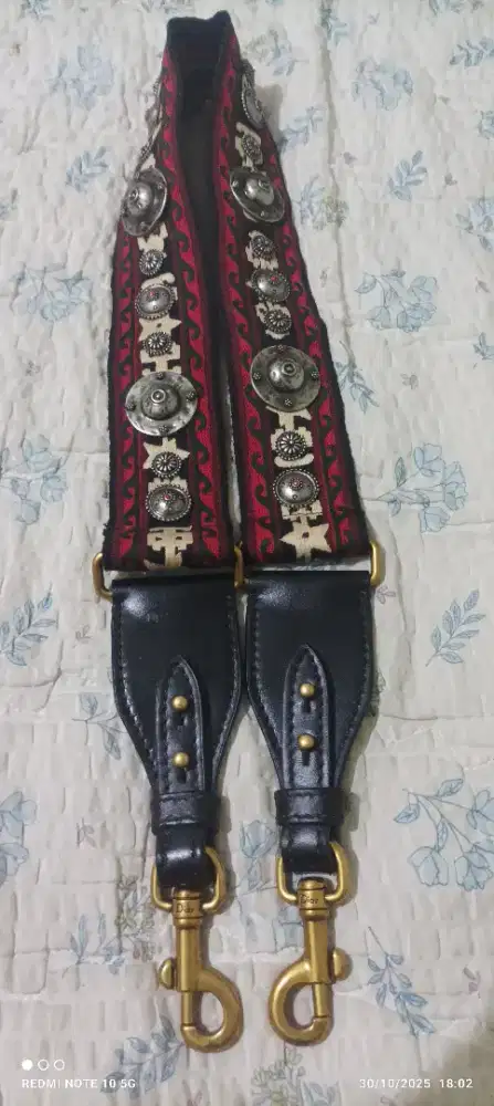 CD Studed Bohemian Oblique Embroidered Canvas Shoulder Strap Red