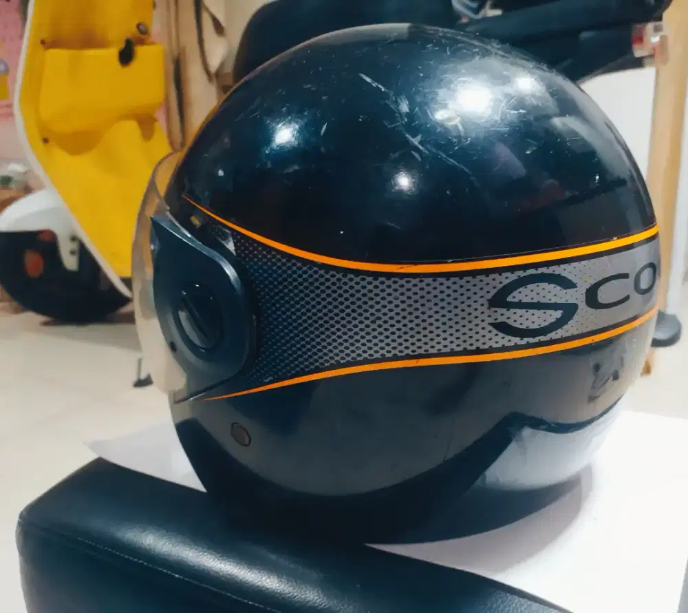 Jual helm scoopy original black retro kaca pilot