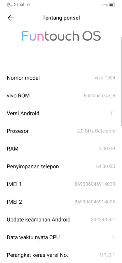 Vivo Y12 ram 3/64Gb merah