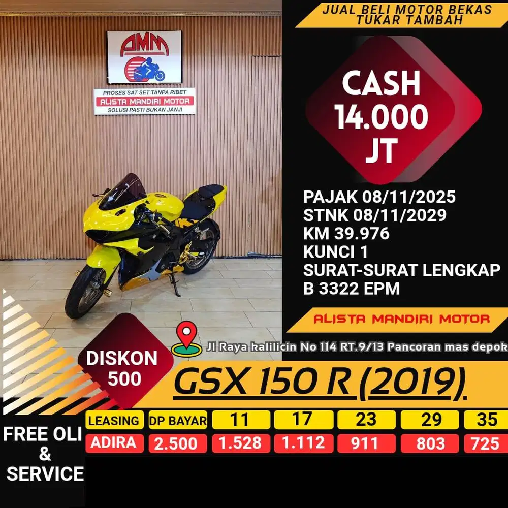 YAMAHA GSX R 150 TH 2019 PAJAK ON BISA  CASH/KREDIT/TUKAR TAMBAH