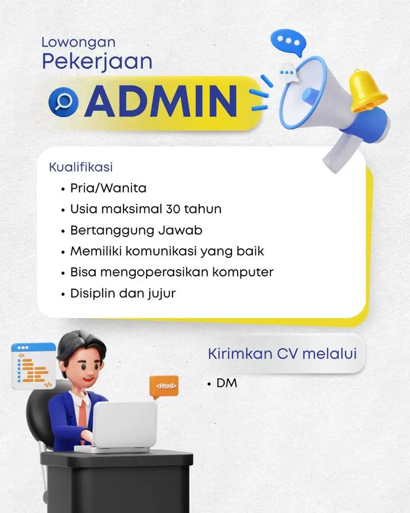 DIBIUTUHKAN SEGERA ADMIN ONLINE SHOP MAMPU MENGOPERASIKAN KOMPUTER