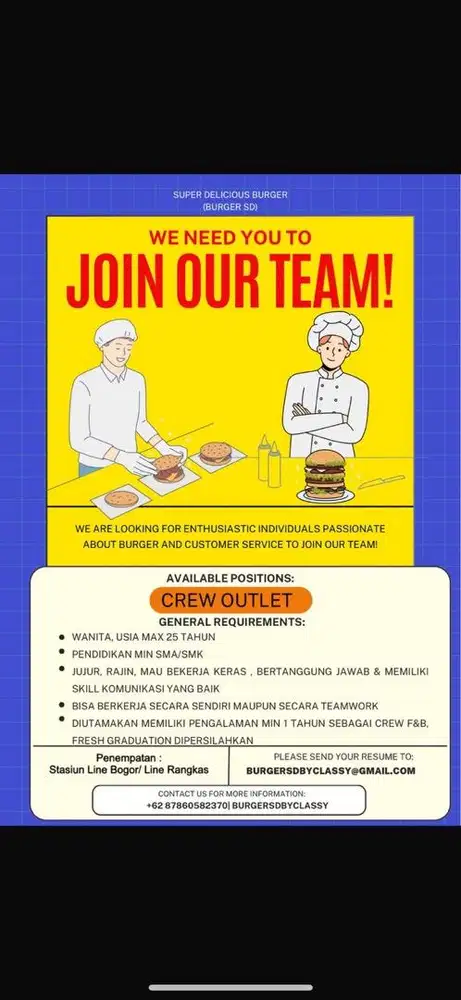 Dibutuhkan karyawati / helper / kasir segera di Cisauk/Parung Panjang