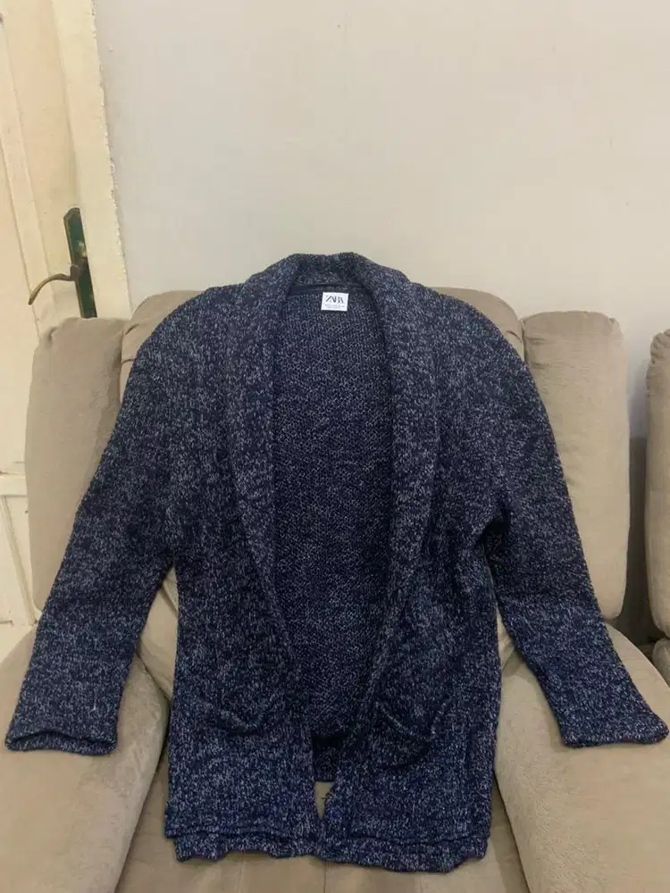 Zara Blue Spread Knit Tweed Cardigan