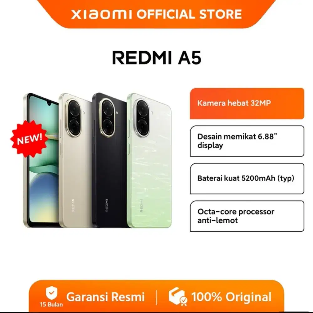 Xiaomi Redmi A5 (4+128GB) Kamera 32MP Layar 6.88 inch, Baterai 5200mAh