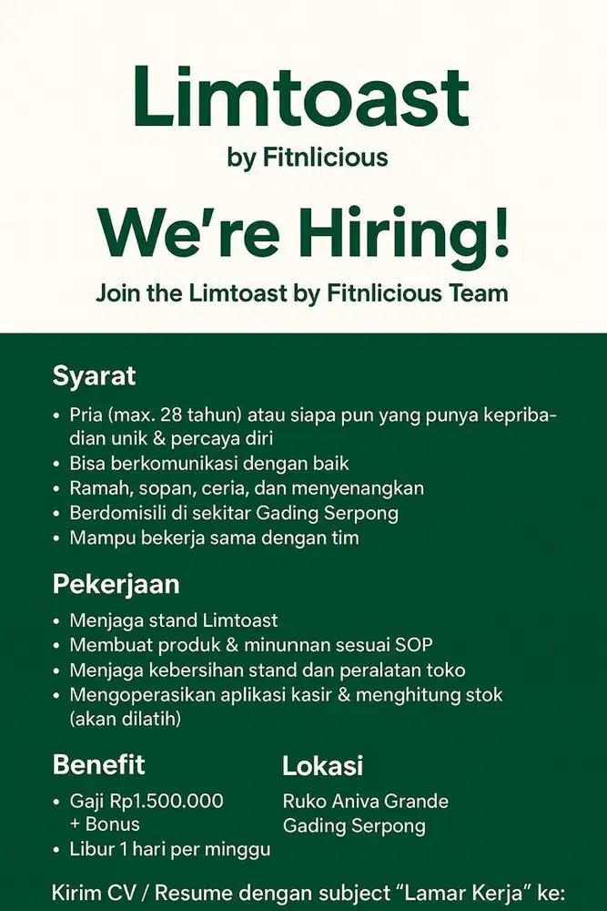 We’re Hiring! Join the Limtoast by Fitnlicious Team