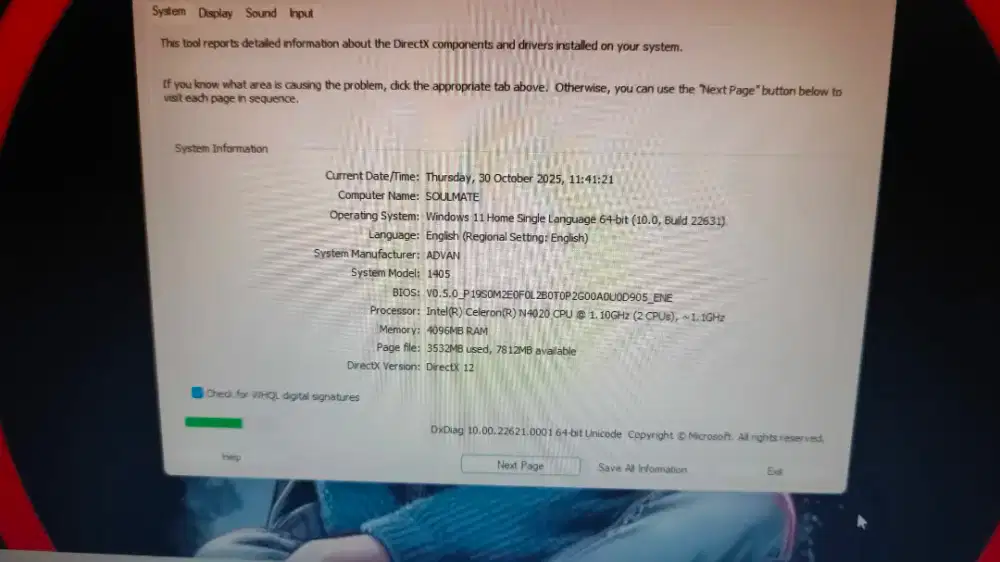 Laptop advan soulmate