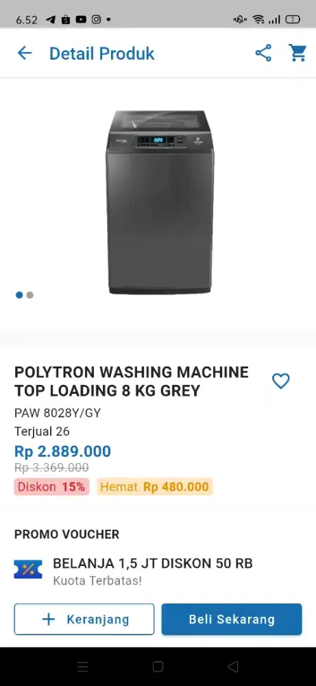Polytron washing machine top loading 8 kg grey
