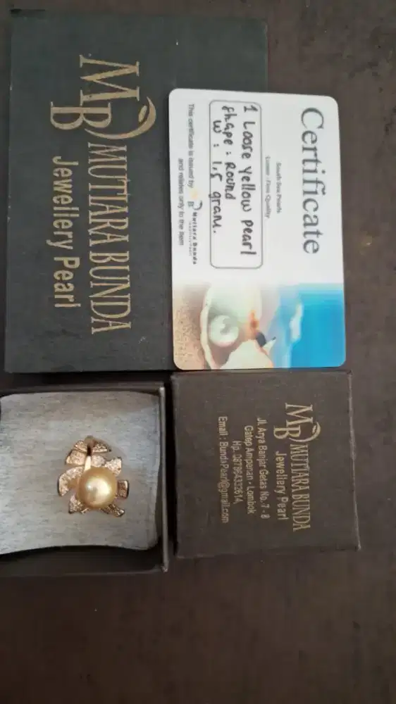 Murah cincin mutiara asli air laut warna bagus ada memo sertifikatnya