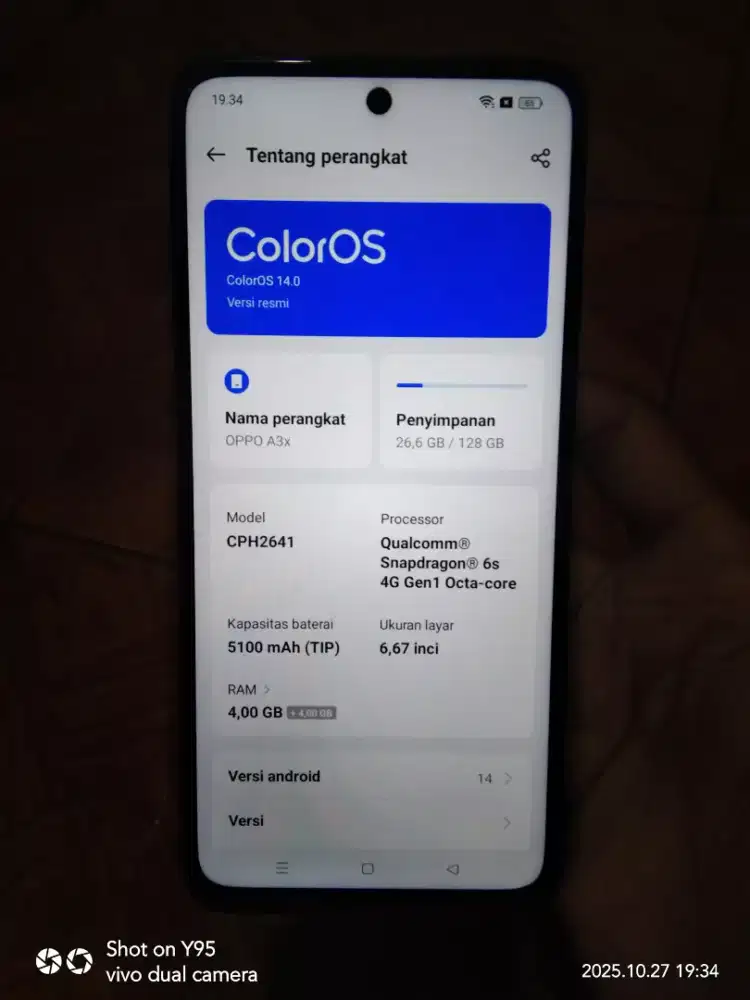 Oppo A3x 4/128 Hp Only No Minus Eks Garansi Resmi