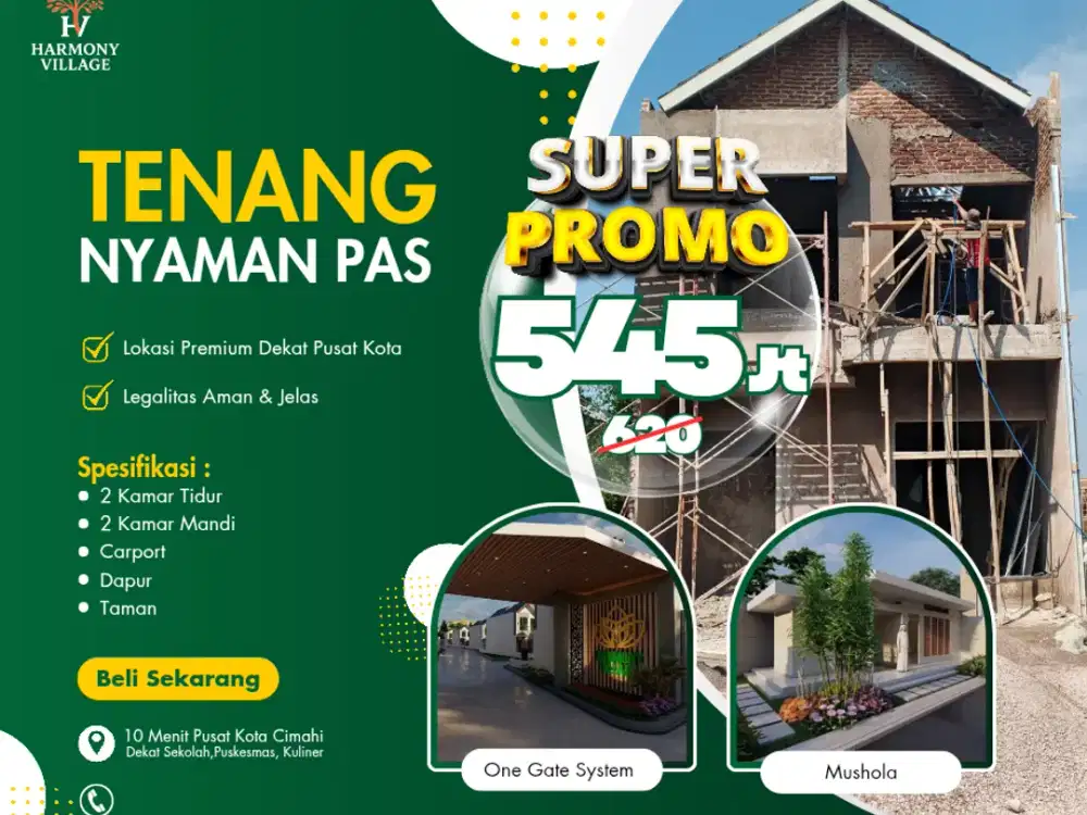 Tenang & Nyaman? Rumah Harmony village Solusinya, 2 Lantai Di harga 500jt-an