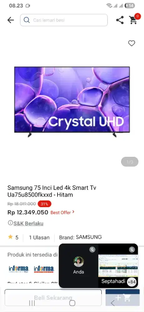 Samsung 75 inci led 4k smart tv