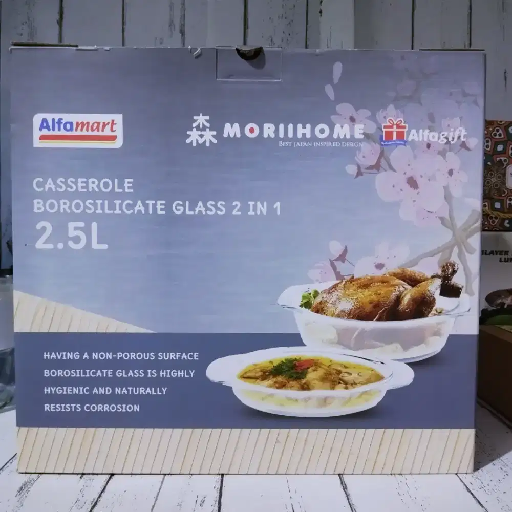 MANGKUK KACA MORIIHOME 2.5L CASSEROLE BOROSILICATE GLASS 2in1