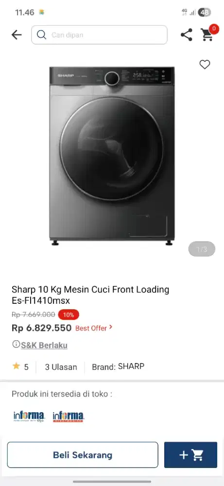 Ready stok mesin cuci sharp kapasitas 10kg