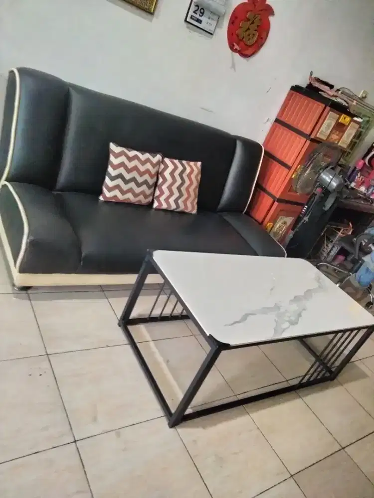 Sofa bed + meja tamu marmer