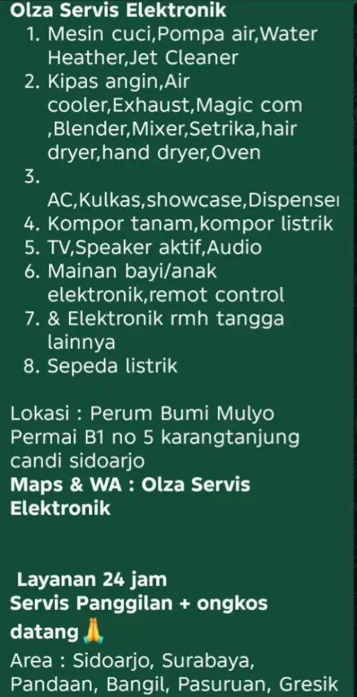 Servis mesin cuci,pompa air,water heather,Dispenser,sepeda listrik