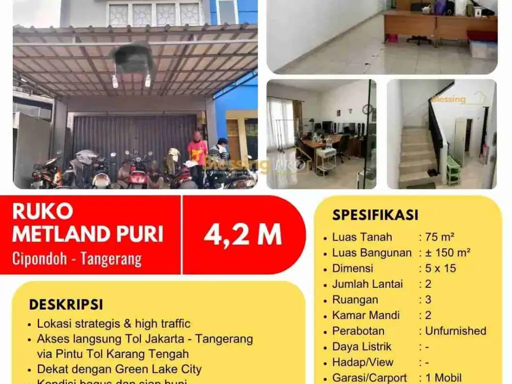 Dijual Ruko Metland puri cocok untuk semua usaha