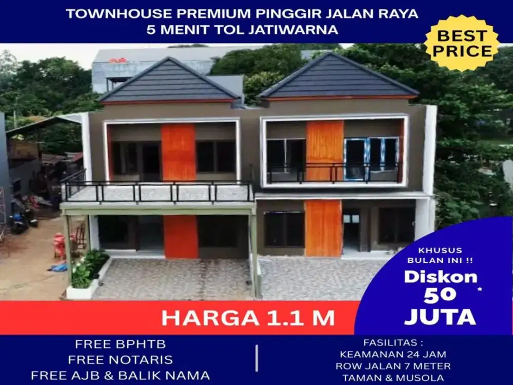 townhouse premium pinggir jalan raya 5 menit tol jatiwarna