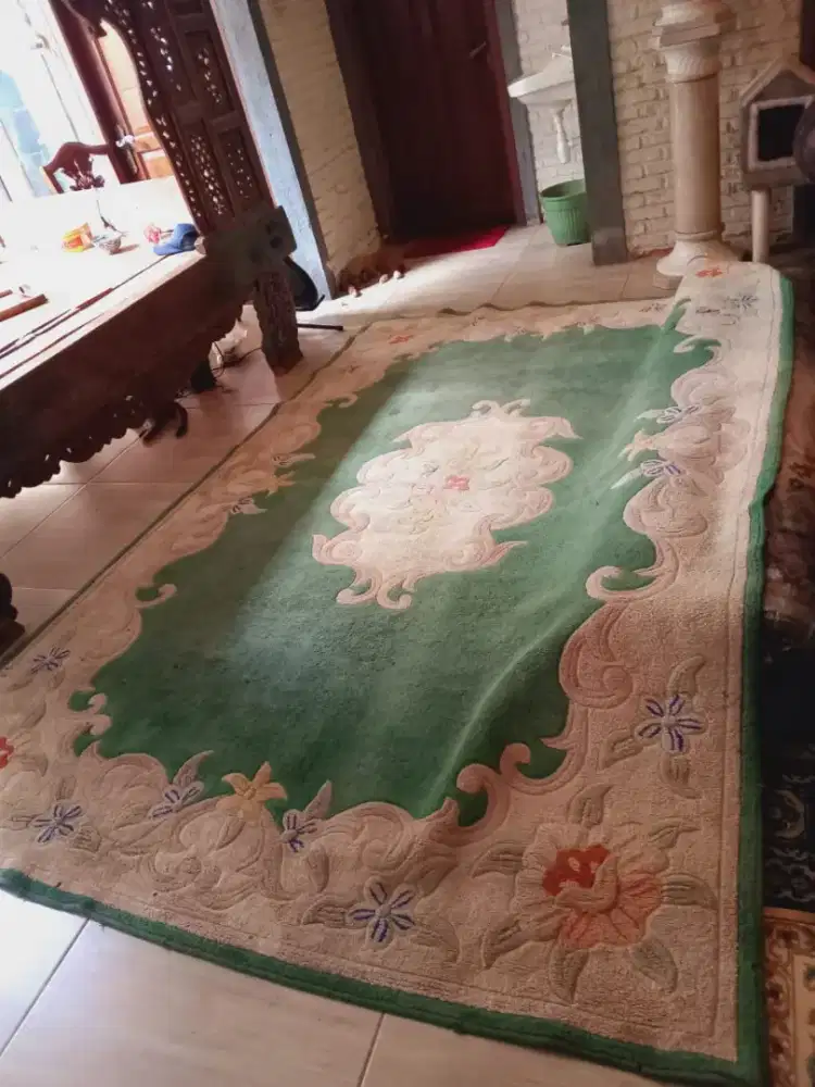 Karpet hijau handmade wool original UK london