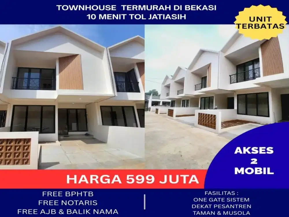 rumah 2 lantai 500 juta an free biaya-biaya, 10 menit tol jatiasih