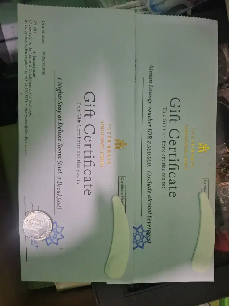 voucher menginap 1 malam di The Tribrata hotel