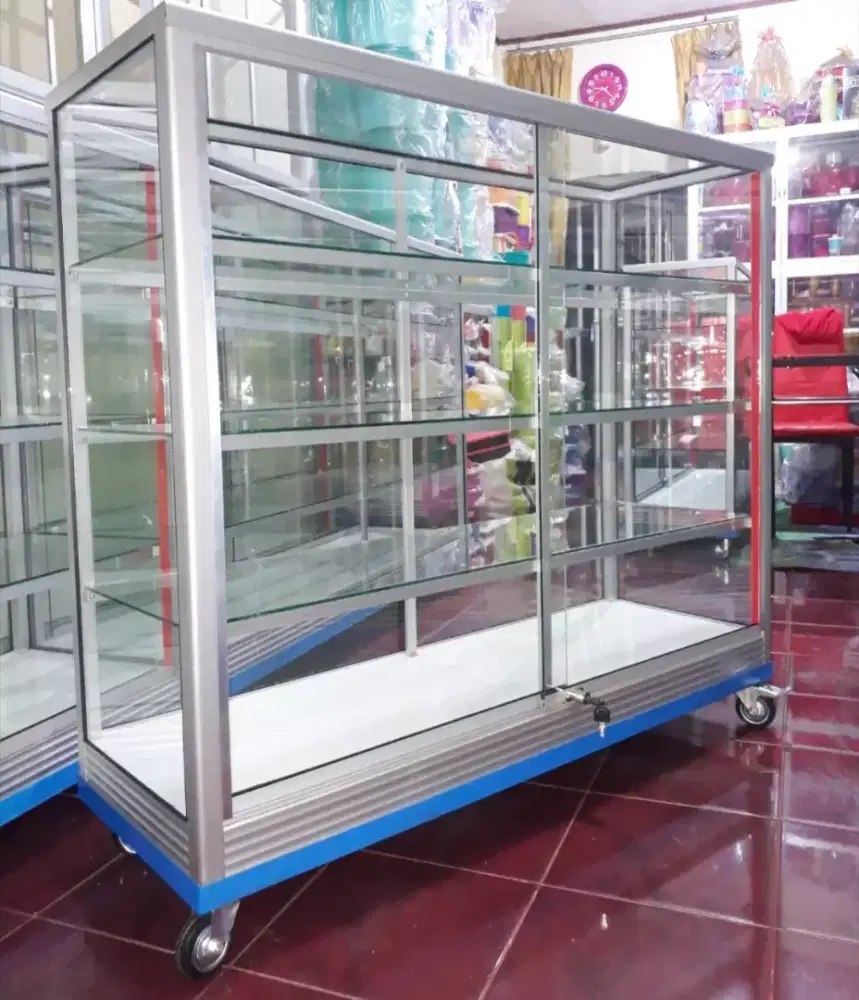 Etalase Panjang 1,2Mx1M Pake RODA BESAR & SIKU BESI Siap Kirim