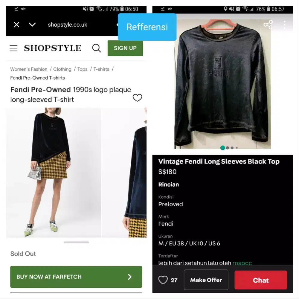 Auth fendi long sleeve logo velvet