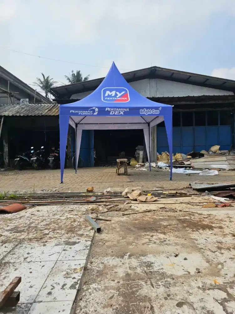 Tenda kerucut pakai logo tulisan segala ukuran. Ready stok Palembang