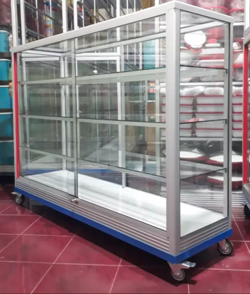 Etalase 1,5M x 1M Pakai Siku Besi + RODA BESAR Buat Toko