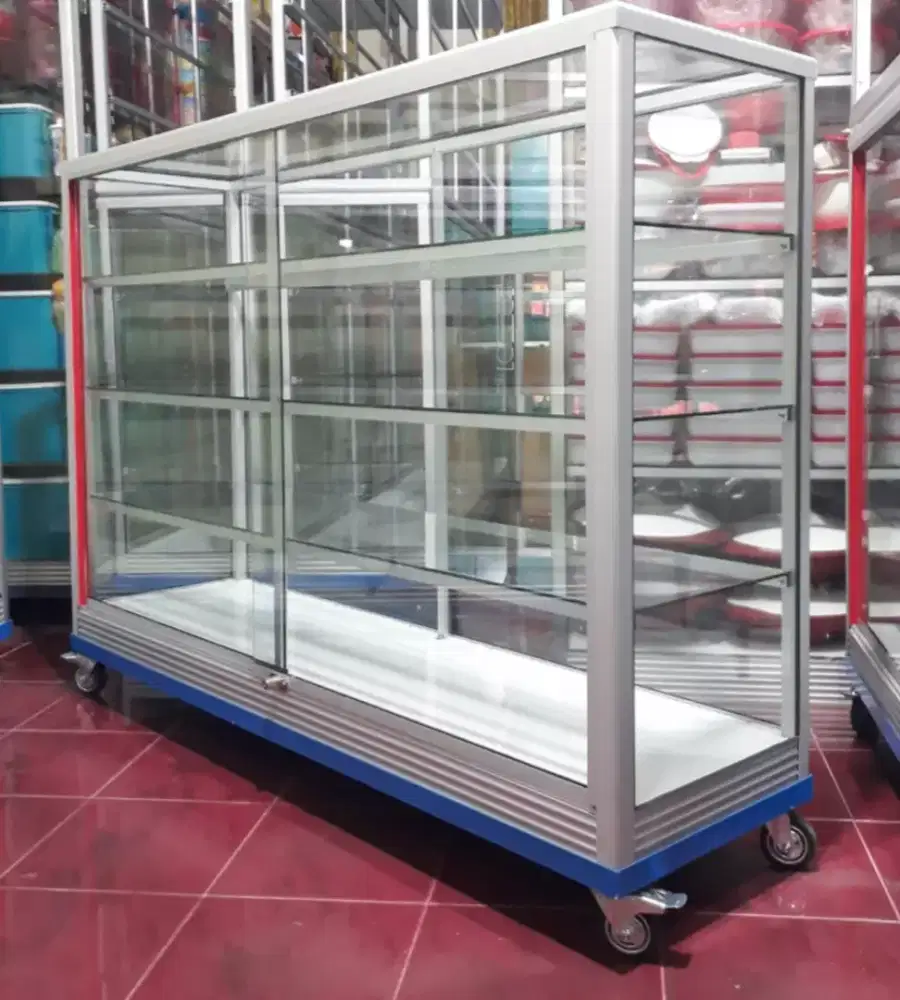 Etalase Pakai RODA BESAR & SIKU BESI Panjang 1,5M Multifungsi