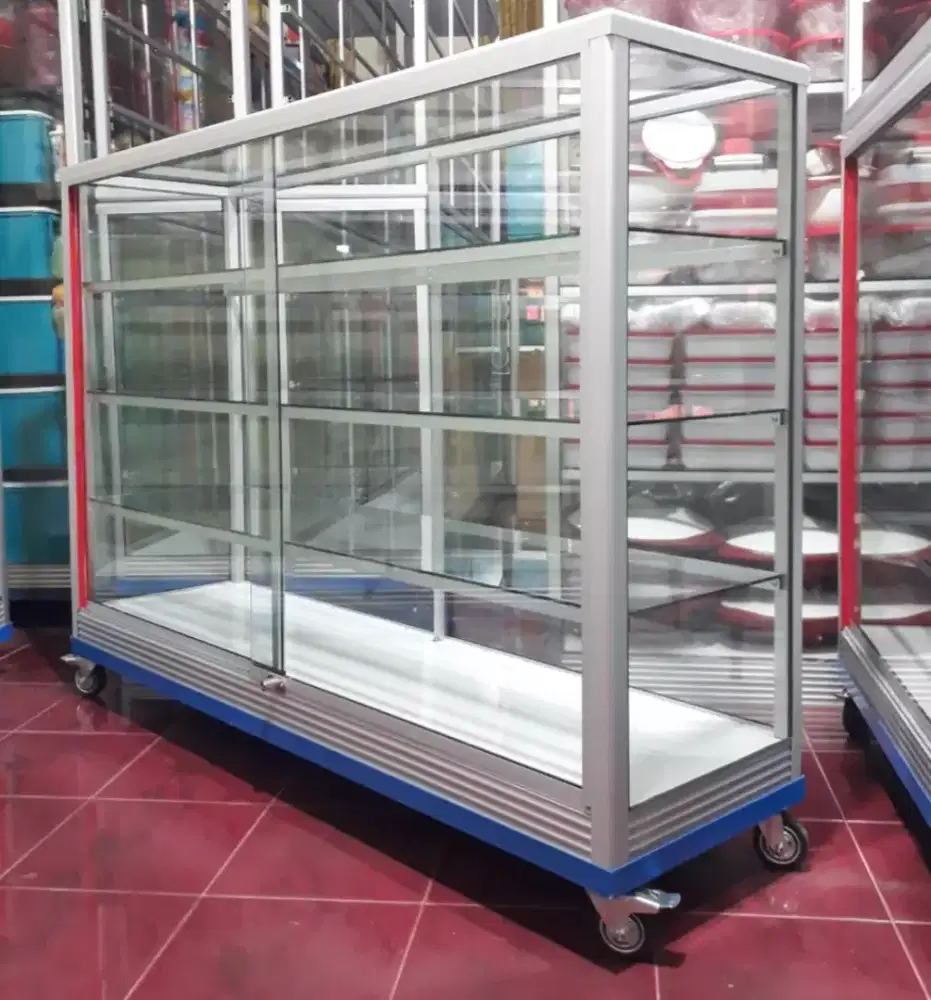 Etalase 1,5M x 1M Pakai Siku Besi + RODA BESAR Perlengkapan Usaha