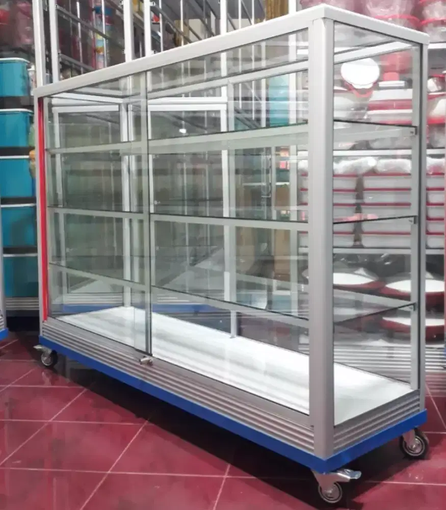 Etalase 1,5M x 1M Pakai Siku Besi + RODA BESAR Buat Jualan