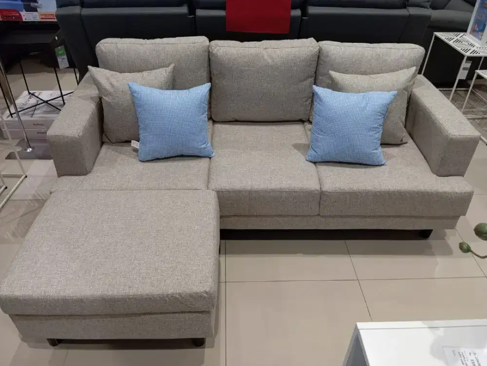 Ready stok baru! Sofa L 3 dudukan bahan kain