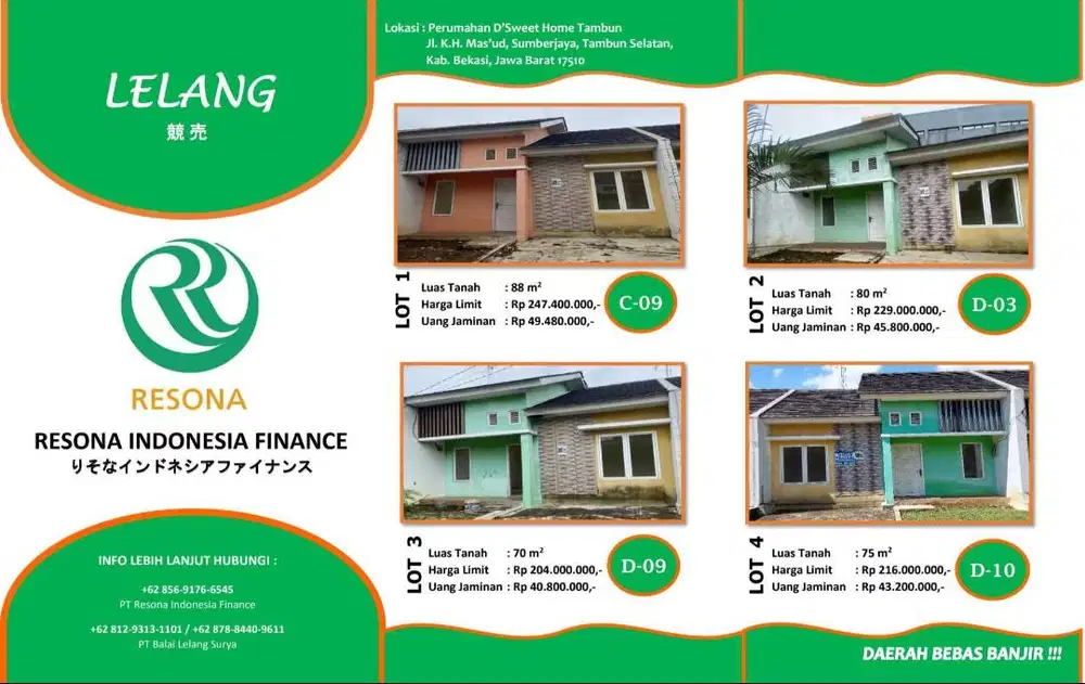 DI JUAL LELANG 8 Unit Rumah D'Sweet Home Tambun Bekasi