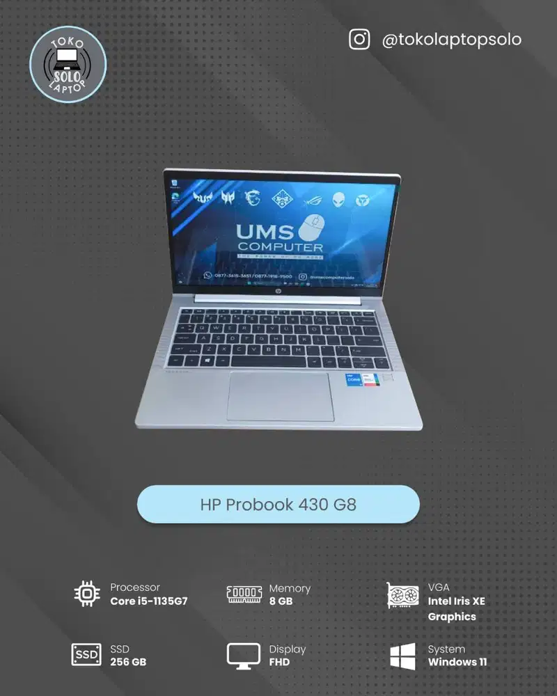 HP PROBOOK 430 G8 CORE I5 1135G7 Ram 8GB SSD 256GB FHD