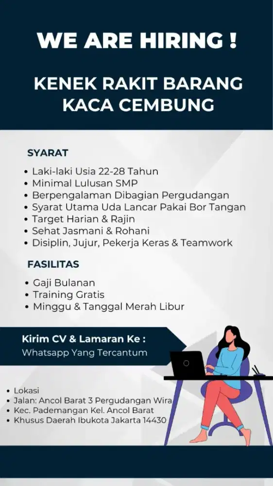 Dicari kariawan cowo 1 orang yang pinter pakai bor tangan